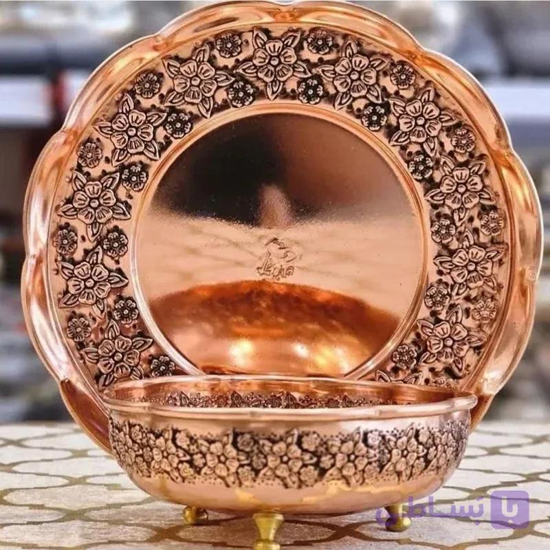 پیاله و پیش دستی مسی 12 پارچه گلبرگ مسی زیبا نانو
