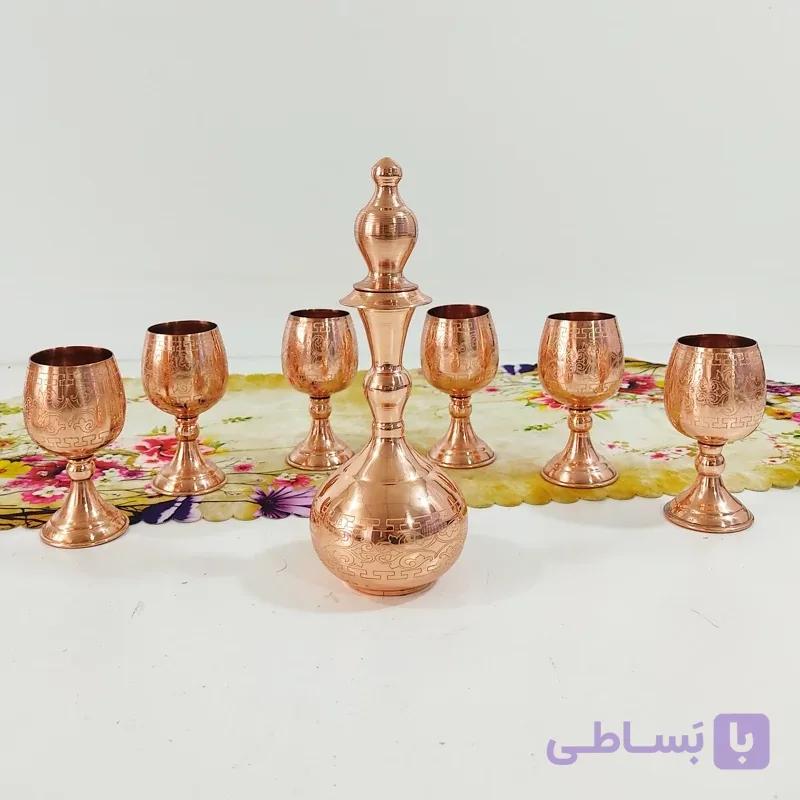 ست تنگ و شش جام مسی دست ساز زنجان رنگ ثابت و طراح دار ارسال