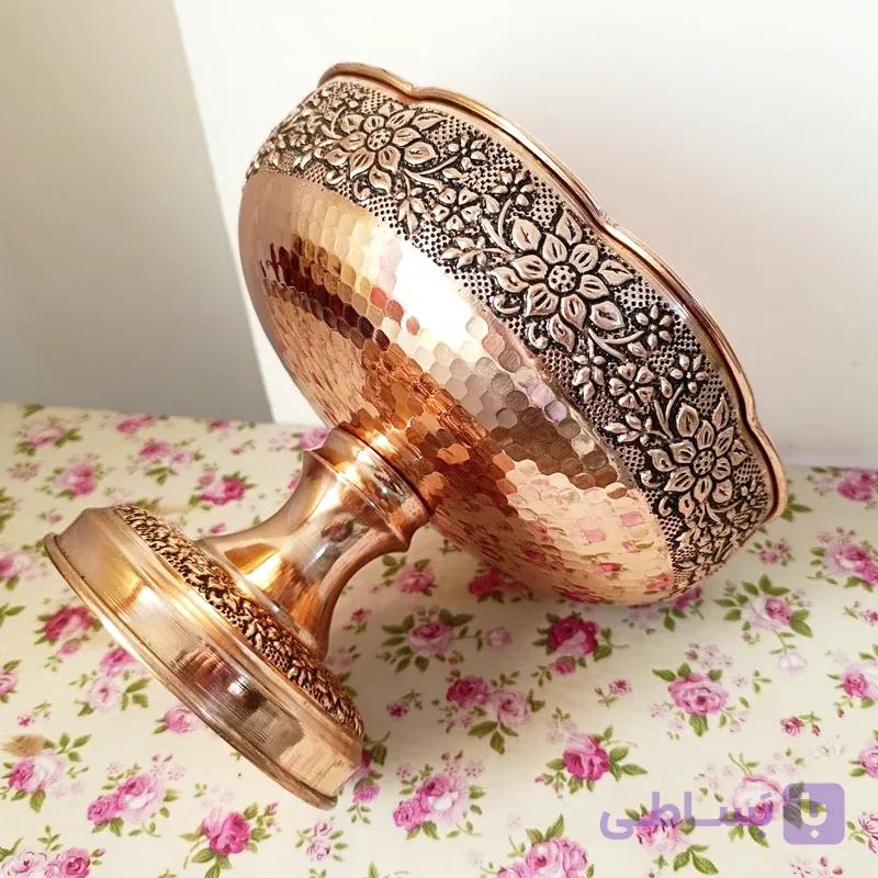 ظرف مسی گل برجسته کاری قطر 22 برای آجیل و میوه