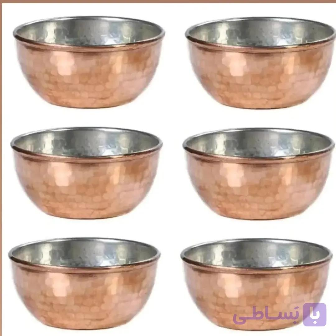کاسه مسی 6 عددی قطر 14 سانت چکشی و قلع اندود شده