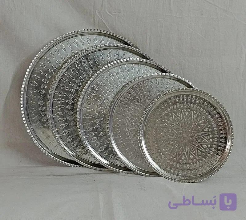 سینی مسی گرد ترمه سفید سایز ۶ قطر ۲۸ نانو شده
