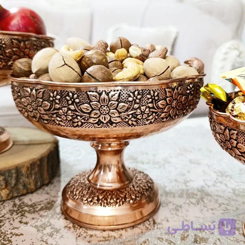 آجیل خوری مسی طرح گل دست ساز سیاه قلم قطر 22