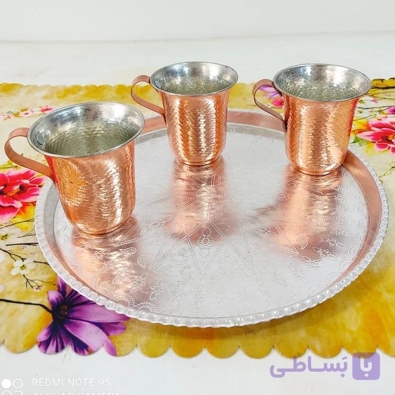 سینی پذیرایی روحی گرد نقره ای قطر 28 طرح برجسته