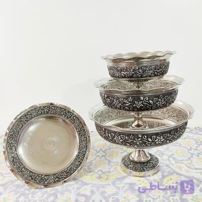 سرویس پذیرایی استاد فضلی دست ساز سیاه قلم گل برجسته 4 تیکه