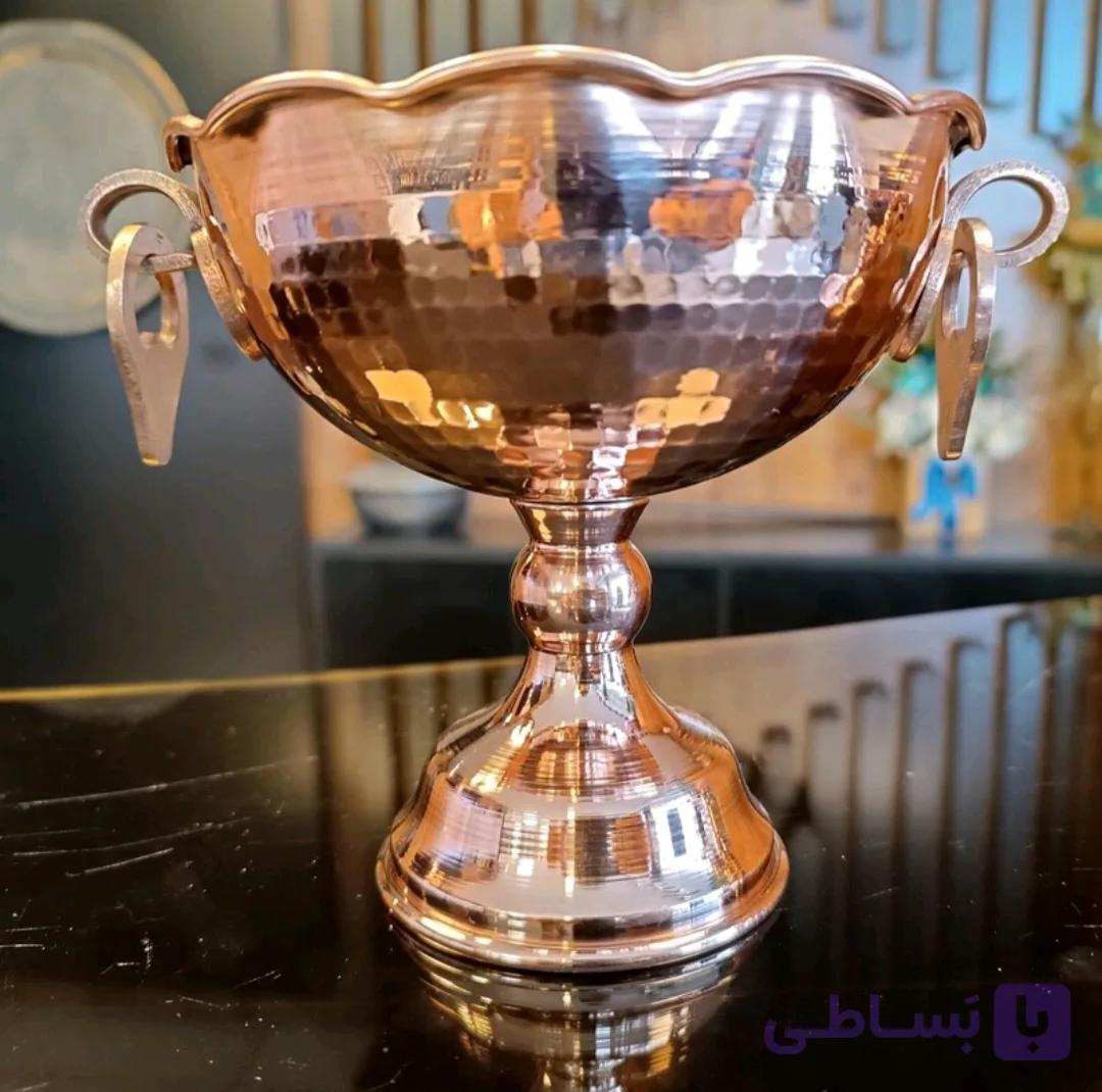 نقل خوری مسی و کاسه تک پایه پذیرایی مسی گوشواره دار سایز 2 ارتفاع 13 قطر 13