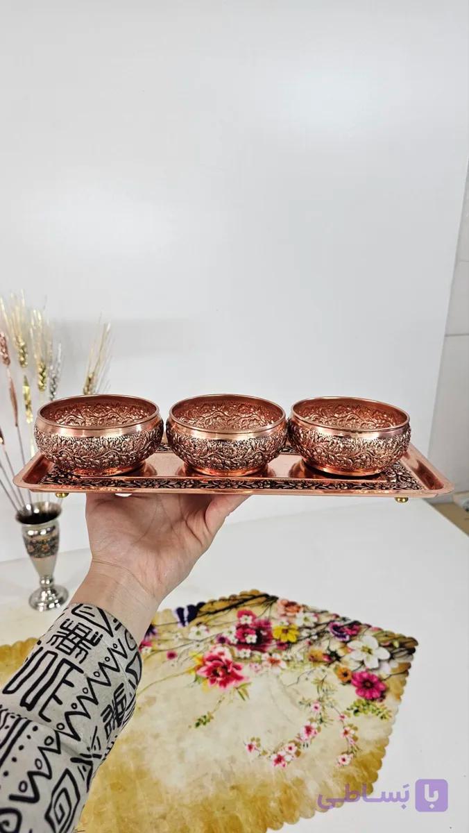 پیاله اطلس مسی تراش ۳ عددی