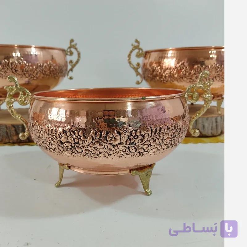 سرویس پذیرایی تمام مسی گل کاری شده 4 تیکه و چکش کاری رنگ ثابت نانو