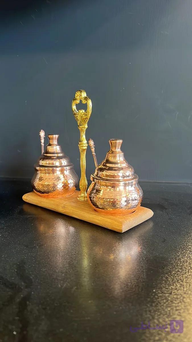 جا ادویه مسی و مرباخوری خوری 2 تایی مسی همراه استند