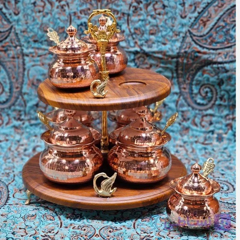 پاسماوری 7 تایی چکشی مسی دو طبقه با جعبه مخصوص و استند و قاشق