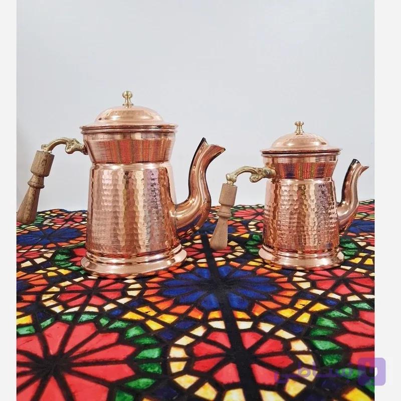 قوری دمنوش مسی سایز کوچک زیبای دسته چوبی نانو شده