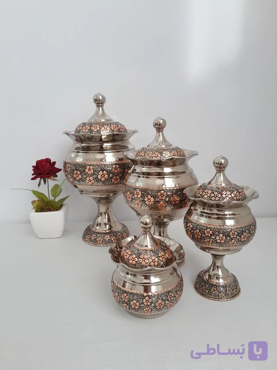 ظرف پذیرایی مسی کروم تراش(انتخاب از بین ۳ سایز قندان،شکلات خوری و آجیل خوری نانو