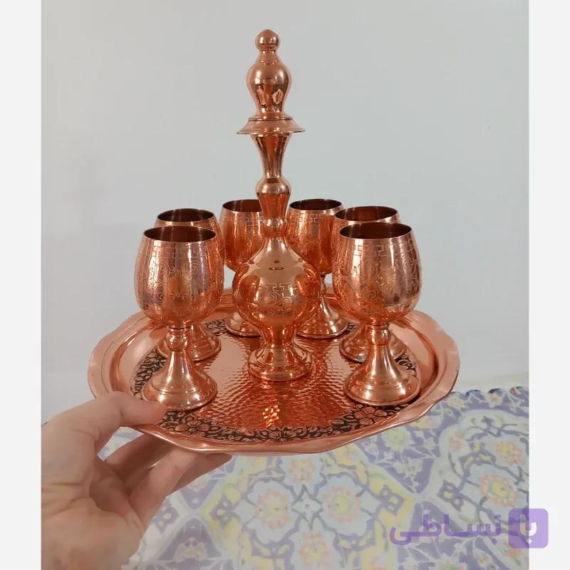 تنگ و جام شش عددی و سینی گلبرگ قطر28 مسی زنجان نانو شده رنگ ثابت
