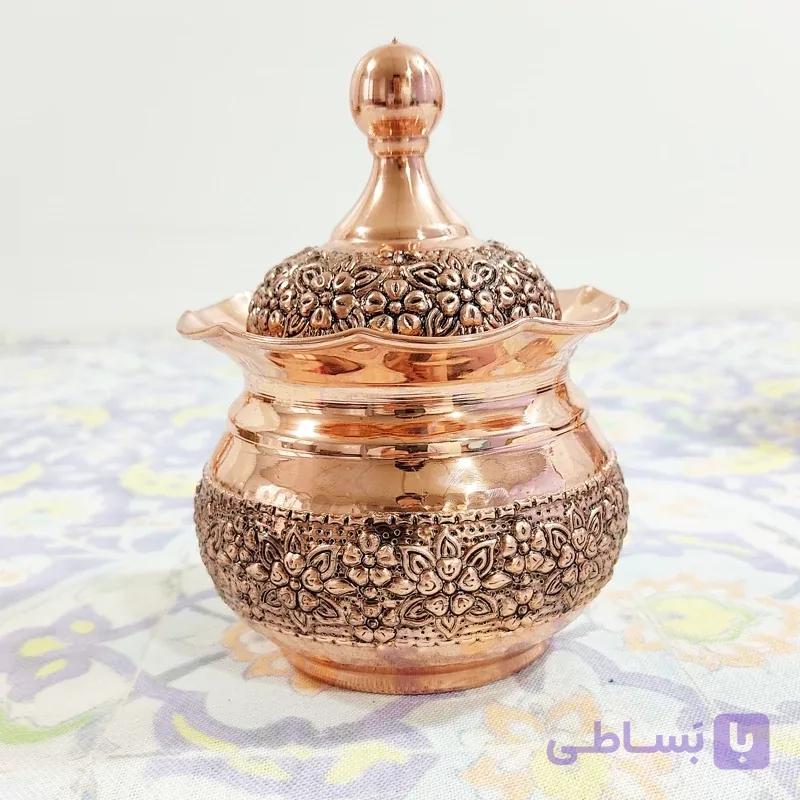 قندان مسی دست ساز قلم کاری طرح گلبرگ رنگ ثابت