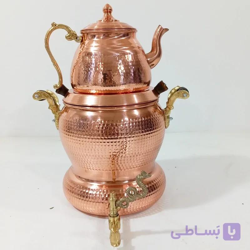 سماور روگازی شیر دار همراه قوری مسی رنگ ثابت و نانو شده مقاوم در حرارت