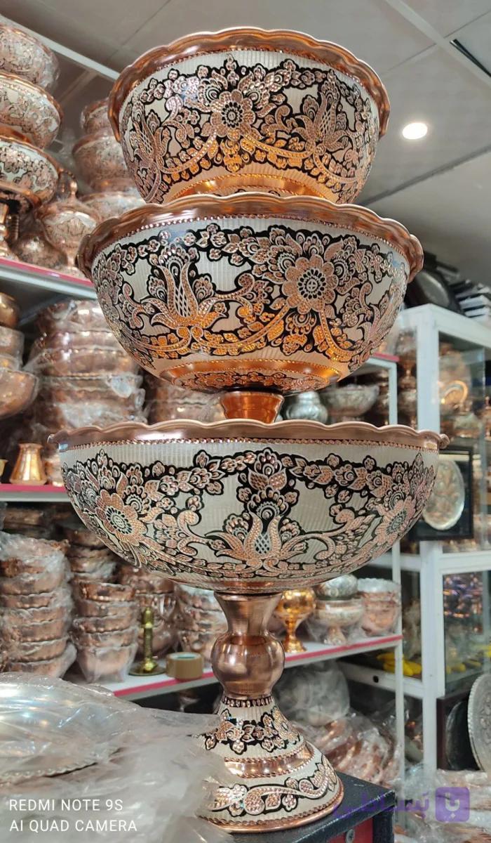 جام مسی نقره کوب 3 عددی در 3 سایز شکلات،آجیل و میوه خوری