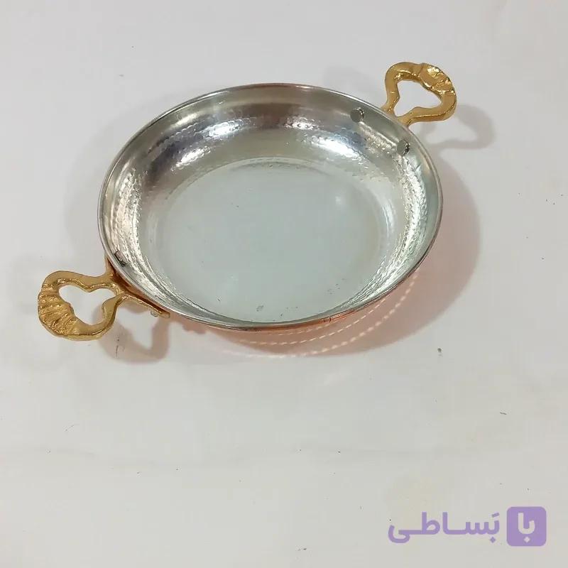 ماهی تابه مسی دو دسته برنجی زنجان چکش کاری شده داخل قلع قطر 18