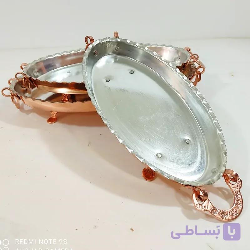 دیس مرغ خوری تمام مسی دو عددی زنجان مدل بیضی طول 35