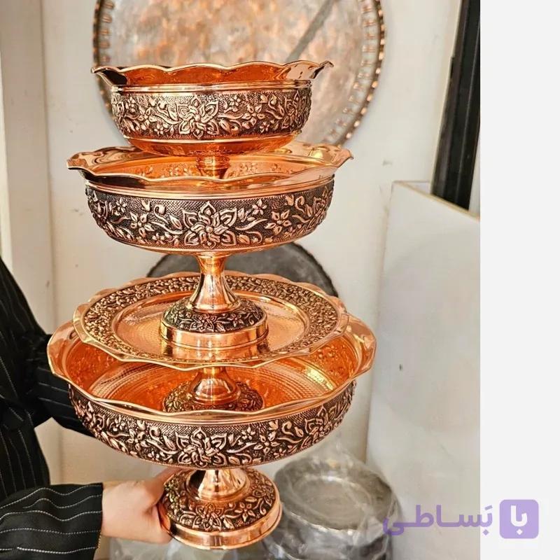 سرویس پذیرایی 4 تیکه تمام مسی سیاه قلم رنگ ثابت استاد فضلی