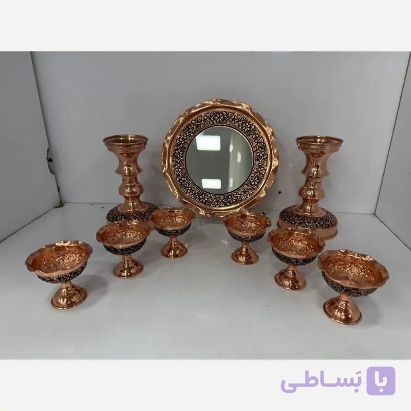 هفت سین و آیینه و شمعدان مسی گلبرگ زیبا زنجان رنگ ثابت بسته ی نوروزی