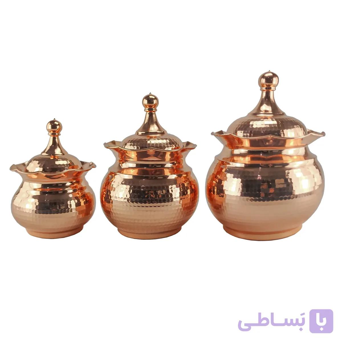 شکلات خوری مسی 3عددی بدون پایه در 3 سایز 27x25x20 در مس نمونه زنجان چکشی نانو مناسب.قندان.شکلات و آجیل