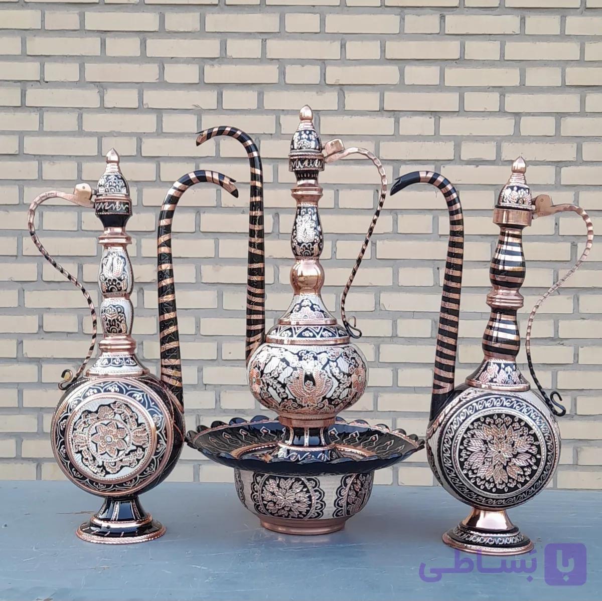 آفتابه و لگن توپی نقره کوب مسی ارتفاع ۵۲ اعلا و درجه یک