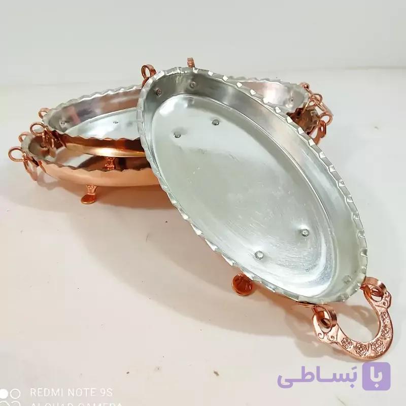 دیس پلو خوری مرغ و سالاد تمام مسی زنجان مدل بیضی طول 35