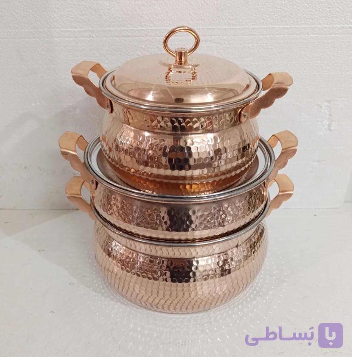 سرویس عروس شامل دو عدد قابلمه و یک عدد ماهی تابه