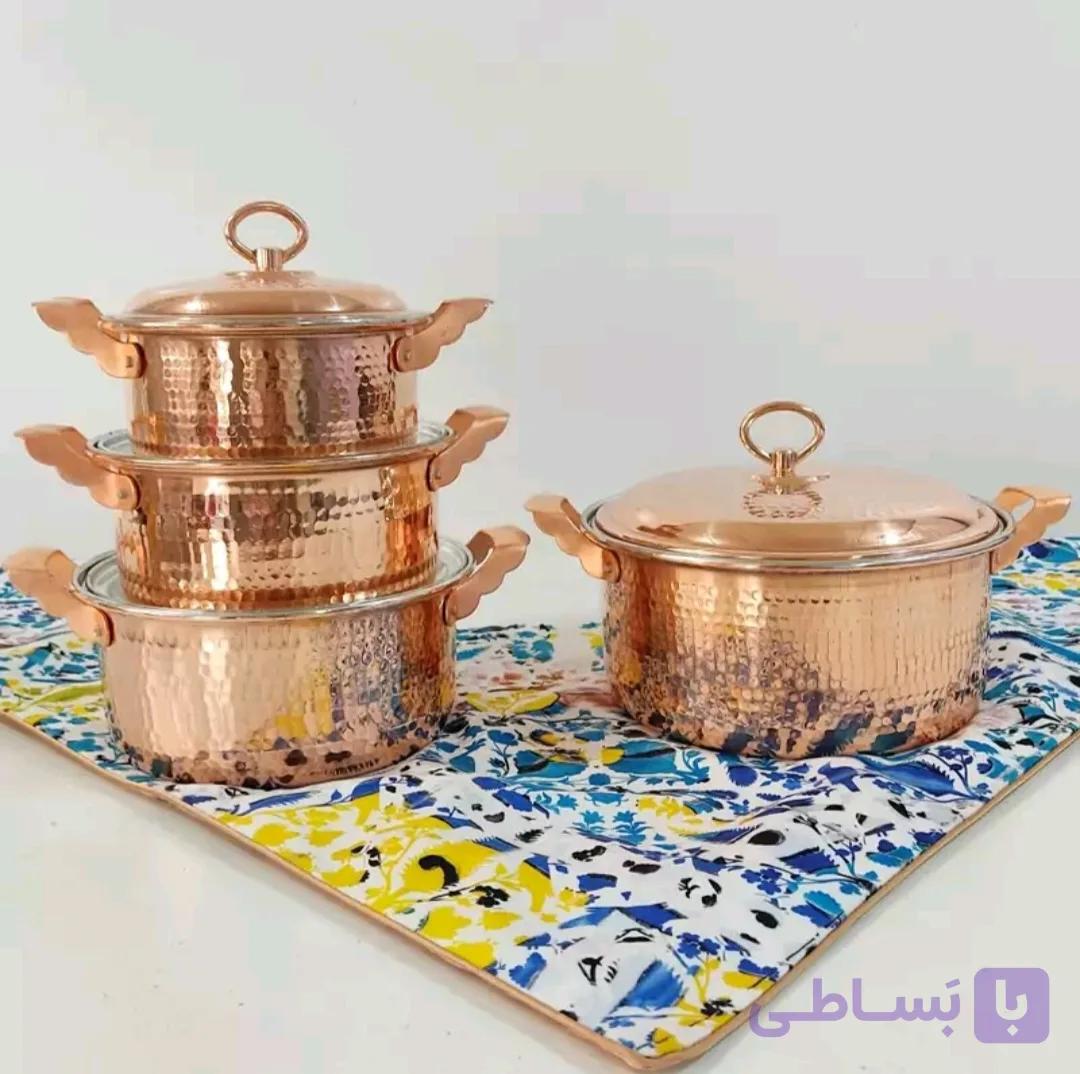 قابلمه چهار تیکه راسته مس زنجان رنگ ثابت ،ضخیم و سنگین