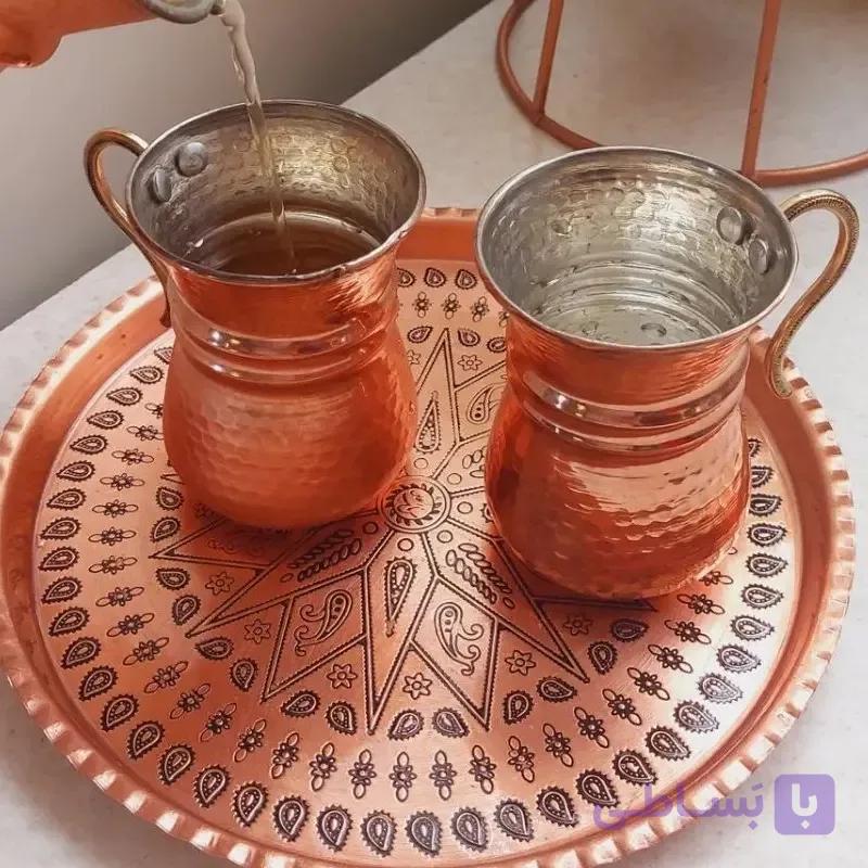 لیوان 2 عددی ترک دسته برنجی ارتفاع 10 دهانه 6.5 مس سرای نمونه
