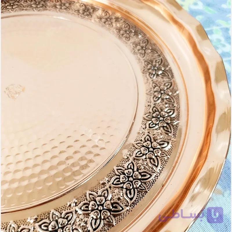 سینی گرد مسی زنجان گل برجسته کاری شده رنگ ثابت چکشی قطر 32