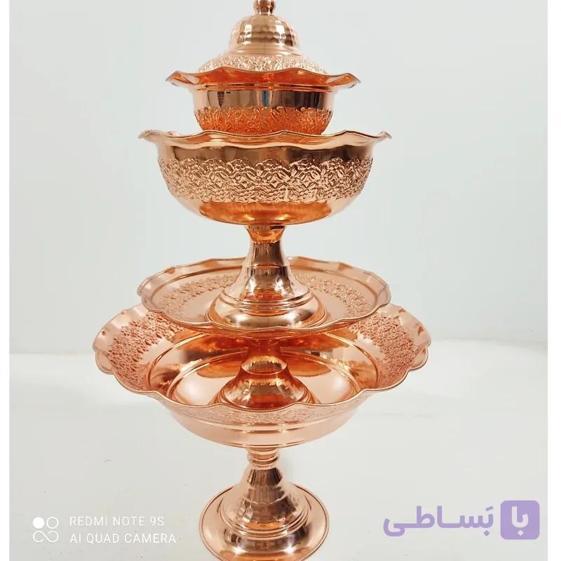 سرویس پذیرایی تمام مسی 4تیکه با طرح گل برجسته نانو شده
