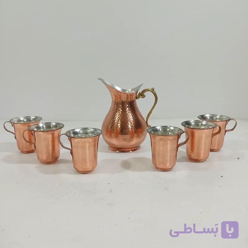 پارچ و شش عدد لیوان مسی دست ساز زنجان رنگ ثابت
