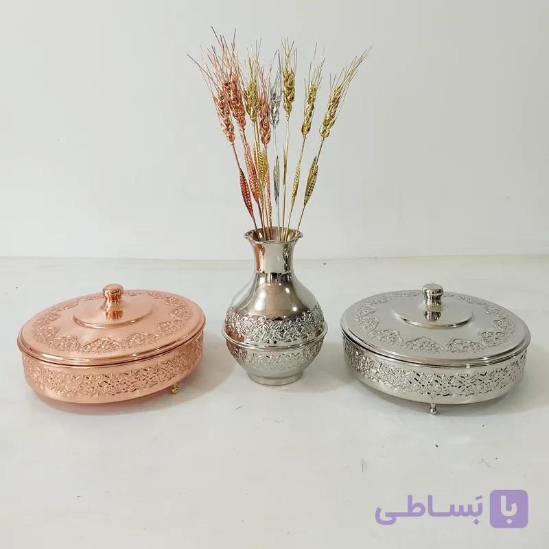 گزخوری مسی در دار طرح ریز گل برجسته مدل 3 پایه رنگ ثابت