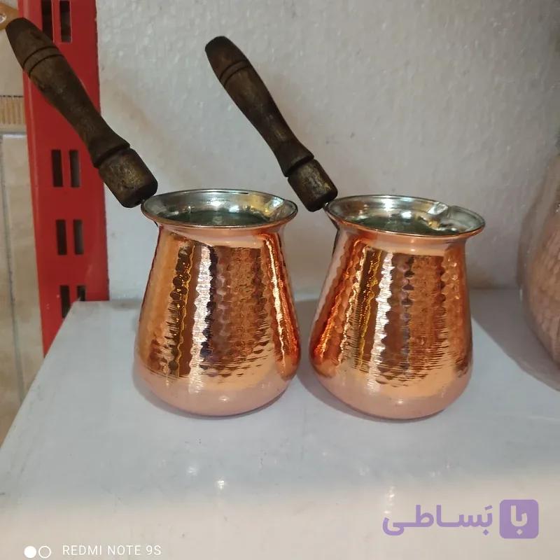 قهوه جوش متوسط دسته چوبی مسی نانو رنگ ثابت چکشی