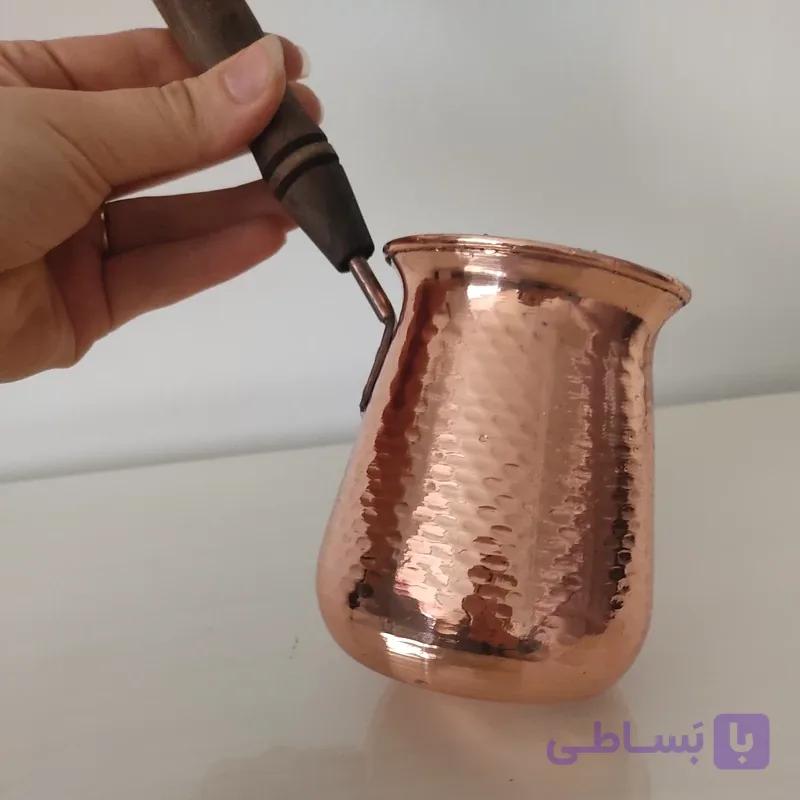 قهوه جوش مسی دسته چوبی سایز بزرگ 5کاپ نانو شده