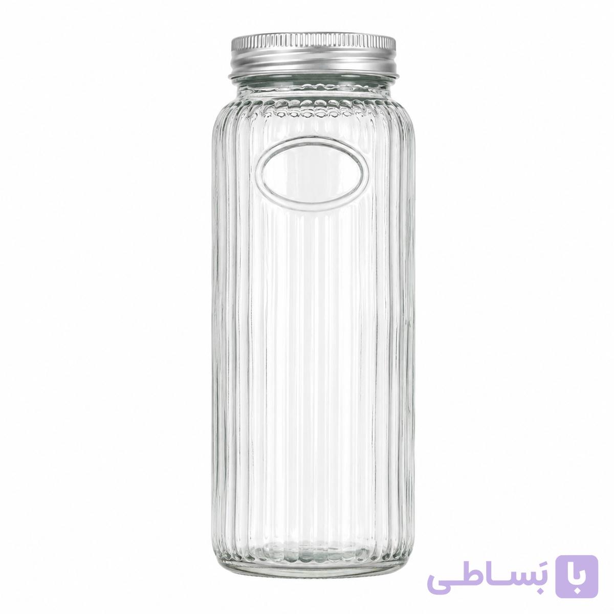 بانکه شیشه‌ای شیاردار درب فلزی مدل استوانه‌ای مناسب نگهداری ادویه، خشکبار و حبوبات
