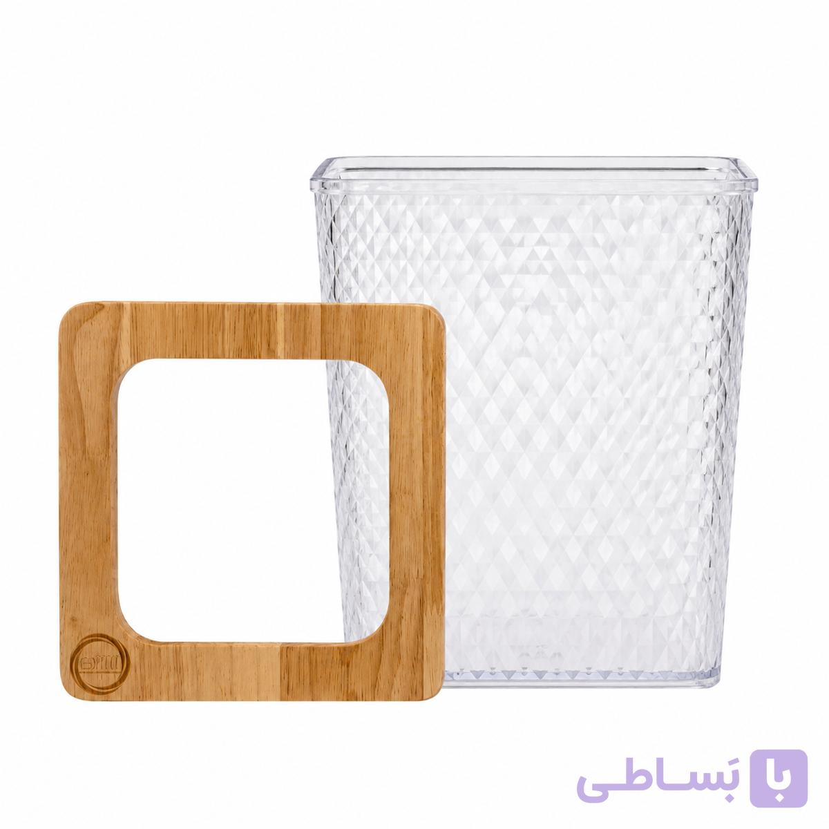 سطل زباله رومیزی کریستالی شفاف با دسته طلایی و درب چوب