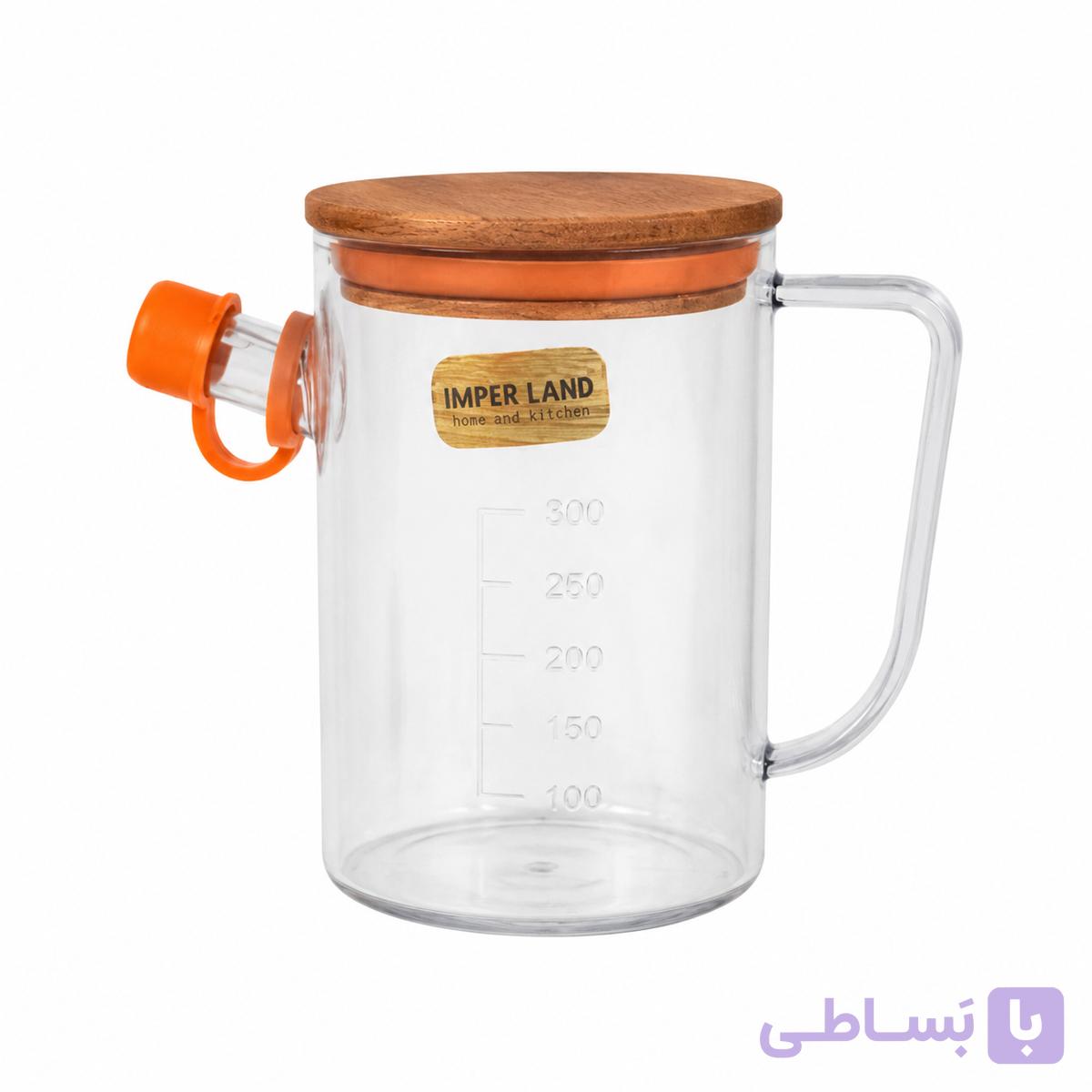 روغن‌ریز و ظرف نگهدارنده روغن مدل Imper Land درب چوبی با پیمانه مدرج