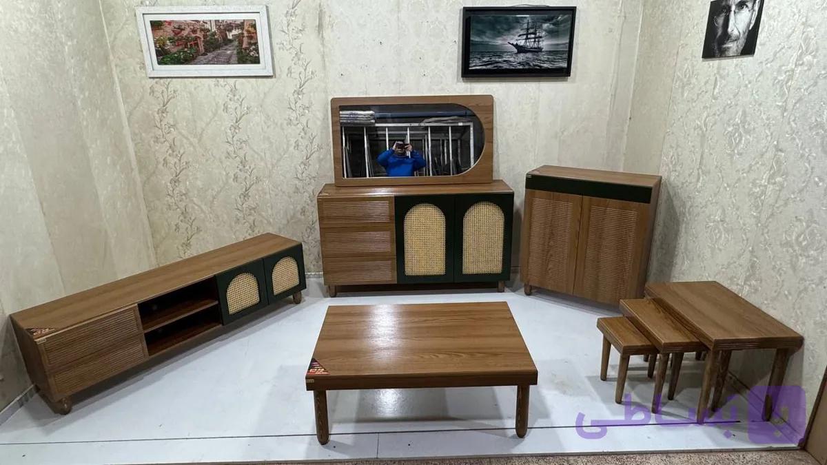 ست آینه کنسول میز تی وی . جلو مبلی و جاکفشی کفشی هایگلاس مدل حصیری المیرا iw92 — تصویر 1