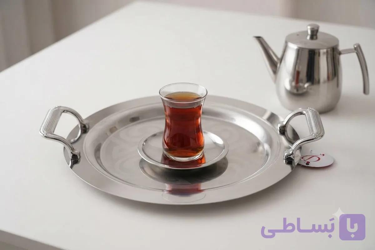 سینی گرد بزرگ رامیسا نقره ای کالکشن هانا — تصویر 1