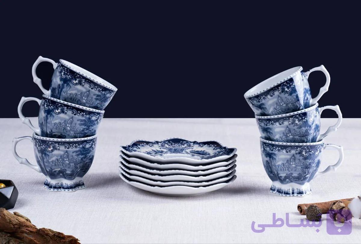 ست 12پارچه فنجان و نعلبکی تی تایم آکسفورد آبی 3012