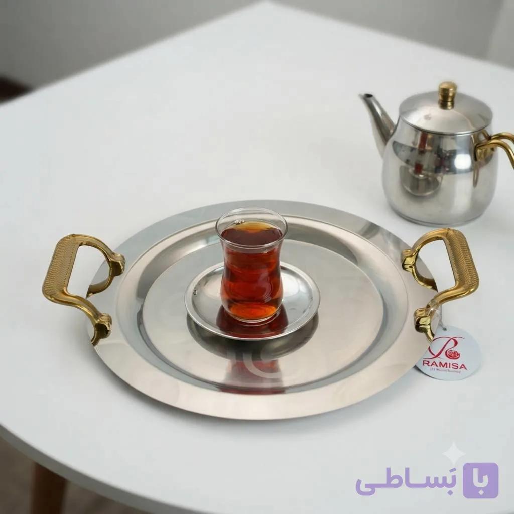 سینی گرد بزرگ رامیسا کروم طلایی کالکشن هانا — تصویر 1