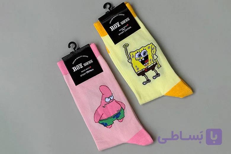 جوراب ساقدار طرح باب و پاتریک فری سایز رنگ زرد و صورتی کد 5281