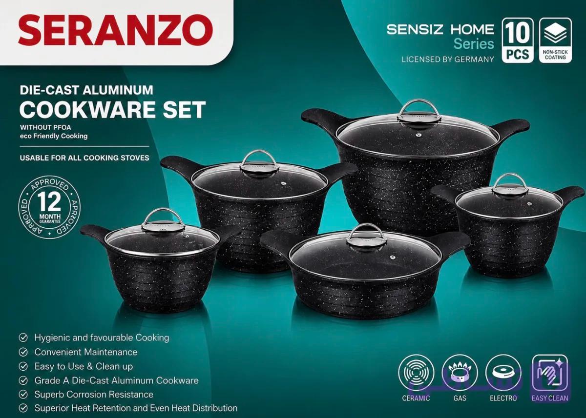 سرویس قابلمه ۱۰ پارچه سرانزو SERANZO سری SENSIZ HOME با تابه تک‌دسته ۲۴