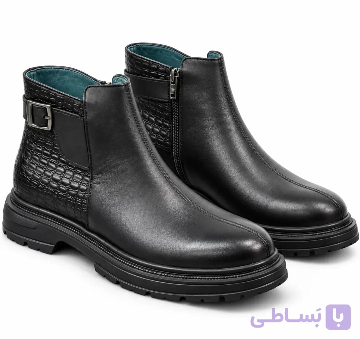 بوت چرم طبیعی السا مشکی — تصویر 1