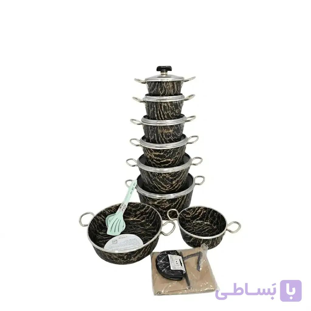 سرویس قابلمه ۲۱ پارچه گرانیتی طرح ماربل (سنگ) پرتو