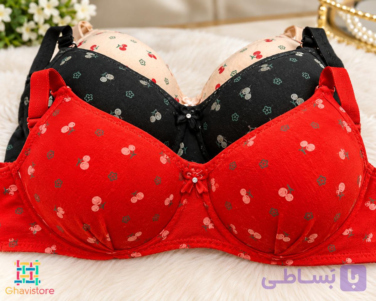 سوتین زنانه ابری بدون فنر طرح گیلاس کاپ A با طراحی زیبا و رنگ‌بندی جذاب