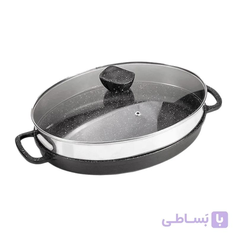 تابه چدن بیضی مدل angle (با درب شیشه) — تصویر 1