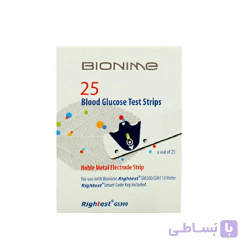 نوار دستگاه تست قند خون بایونیم مدل sensor بسته 25 عددی