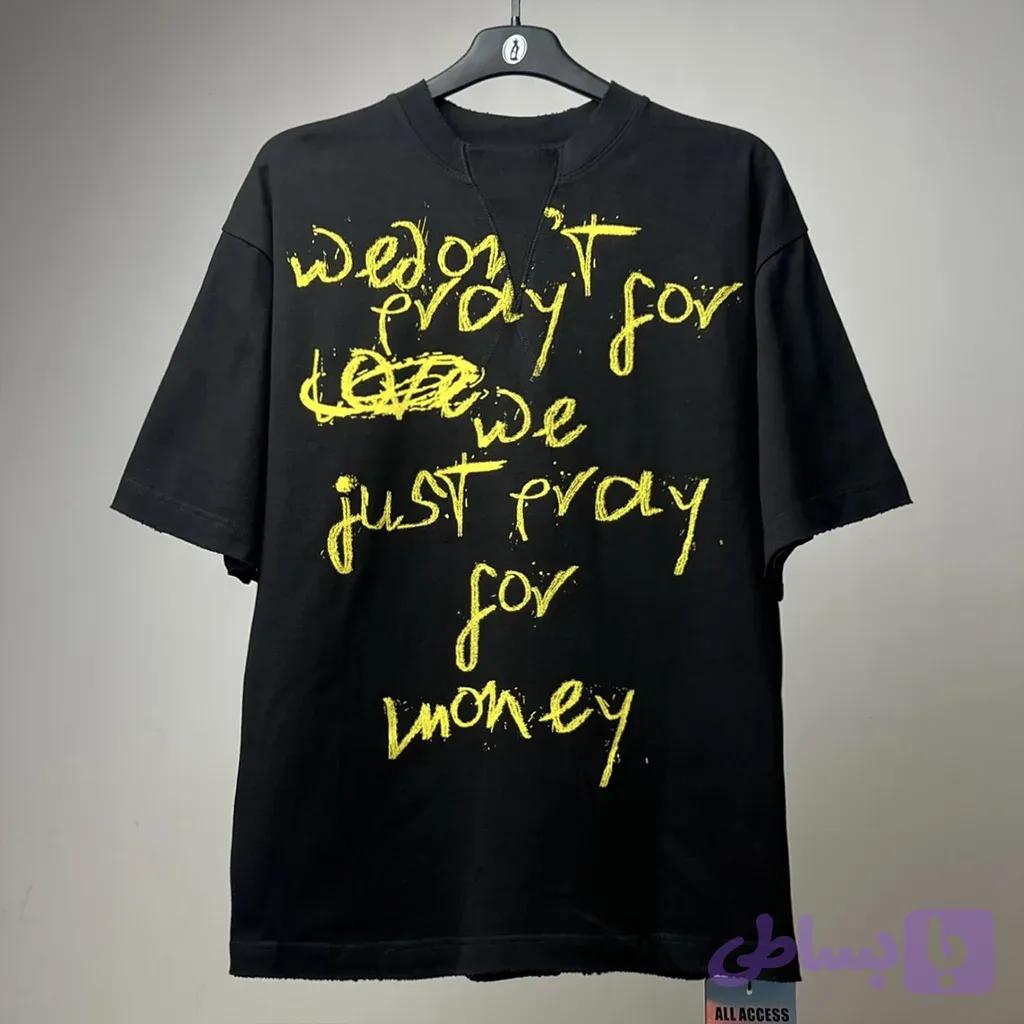 تیشرت مشکی طرح نوشته Pray for Love زرد Z-ONE — تصویر 1
